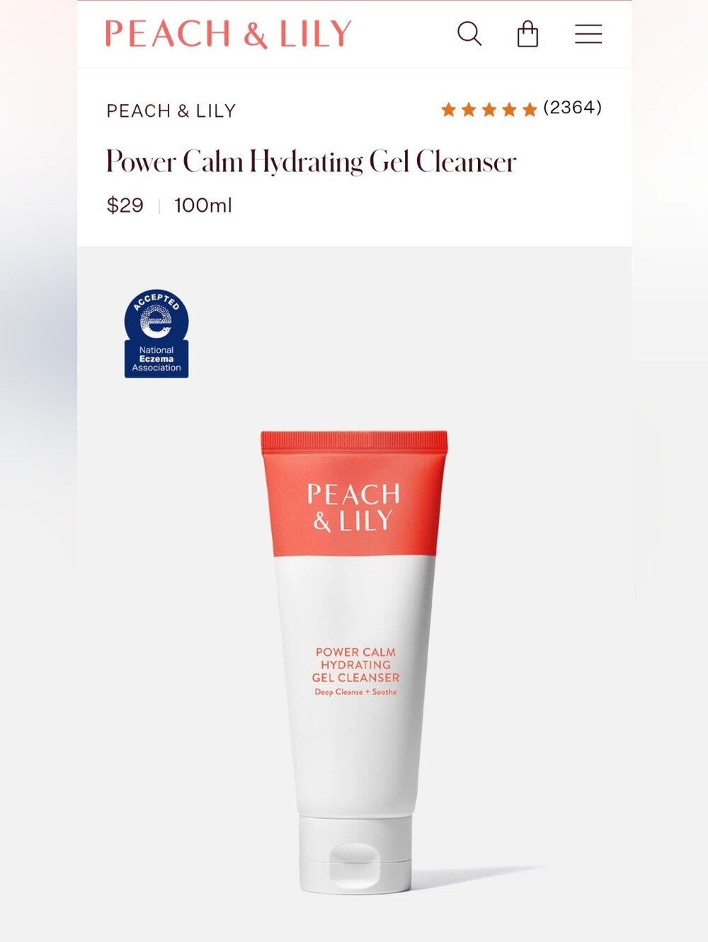 Peach & Lily Power Calm Hydrating Gel Cleanser — Vegan Skincare 100ml/3.38 Fl Oz